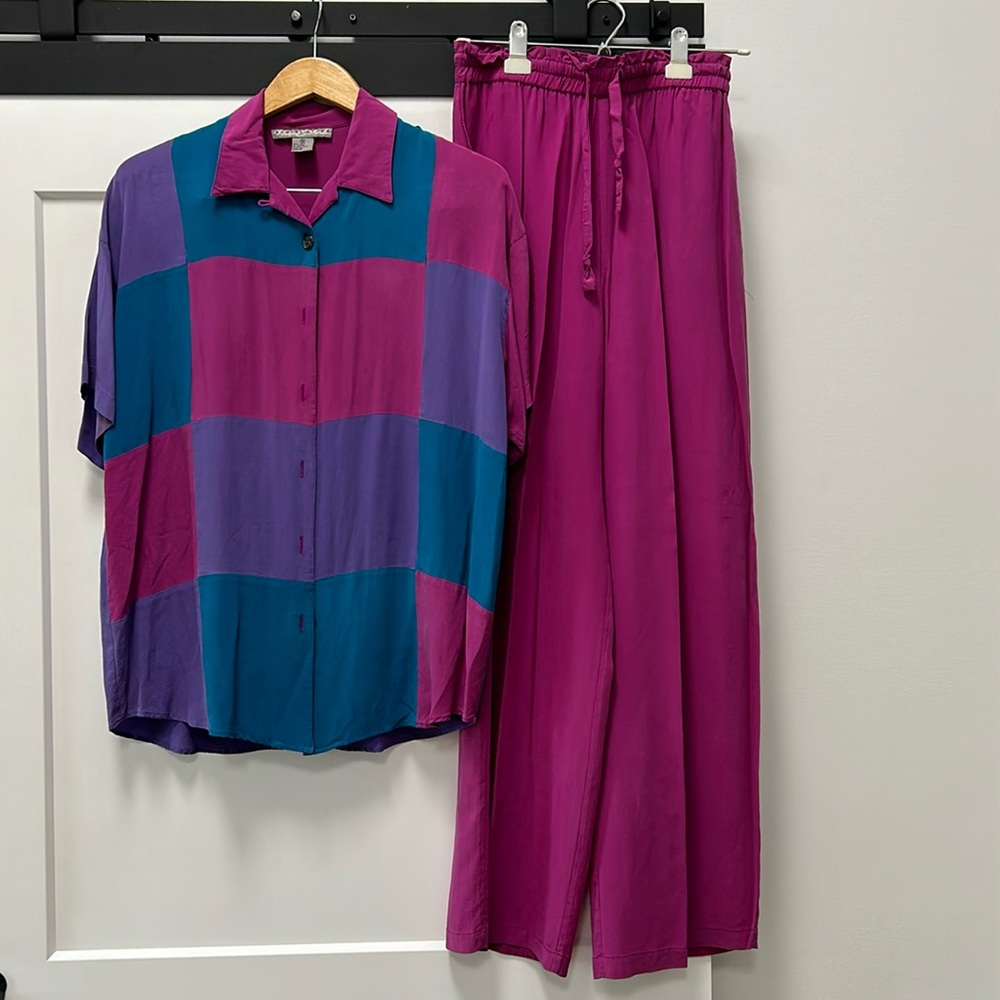 Robert Stock Vintage 100% Silk Shirt and Pant Set